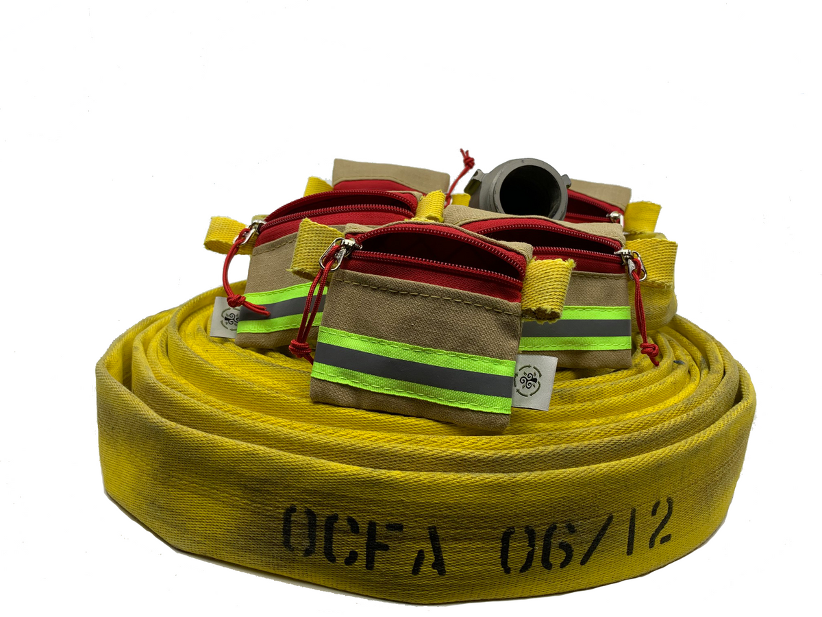 Recycled Firehose Small zipper pouch.  Earbud headphone case.  Firefighter gift.  Upcycled coin purse. Made with kevlar turnout gear.