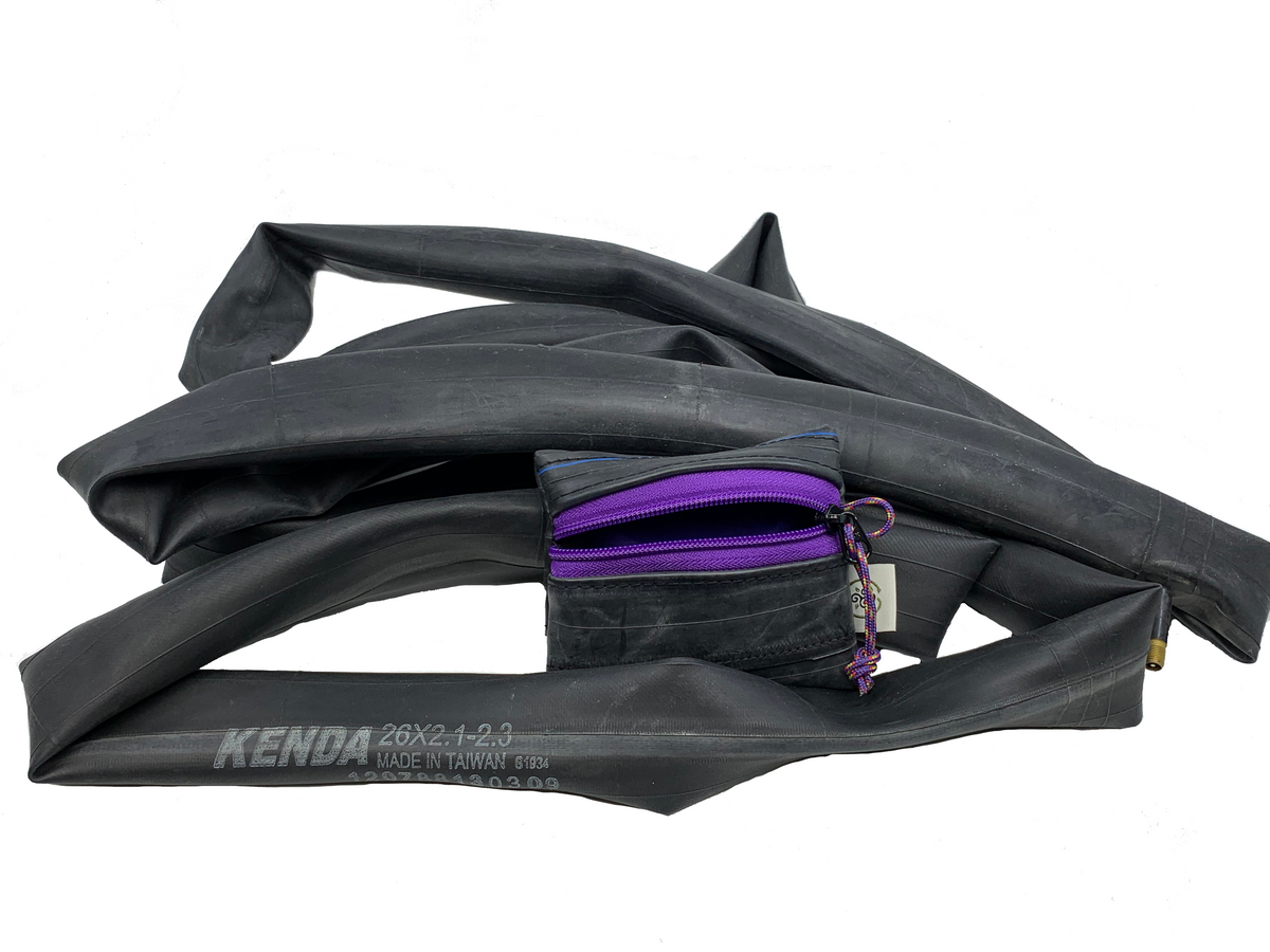 SMALL Recycled Bike Inner Tube tiny/micro zipper pouch / earbud case / travel gear / coin purse