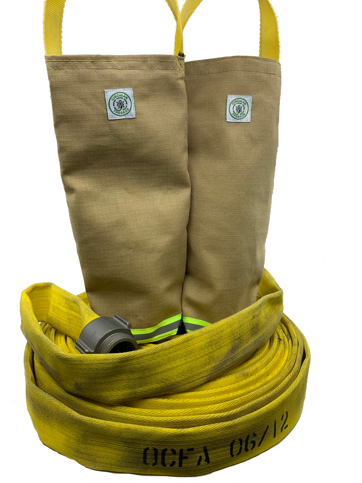 Kevlar Turnout Gear and Recycled Firehose Fire Fighter Wine Tote Bag