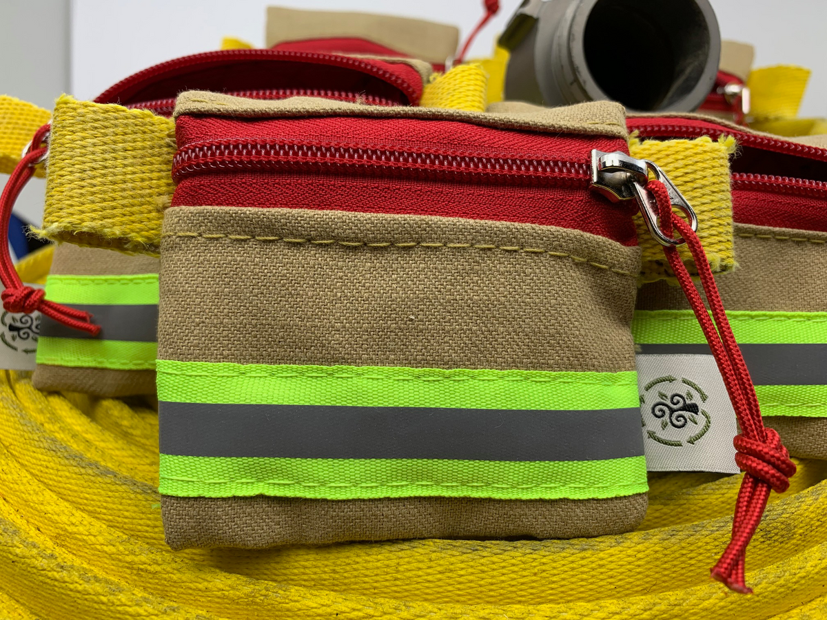 Recycled Firehose Small zipper pouch.  Earbud headphone case.  Firefighter gift.  Upcycled coin purse. Made with kevlar turnout gear.