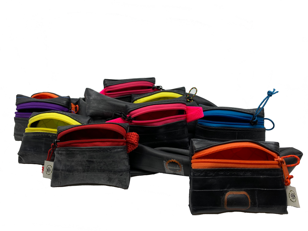 SMALL Recycled Bike Inner Tube tiny/micro zipper pouch / earbud case / travel gear / coin purse