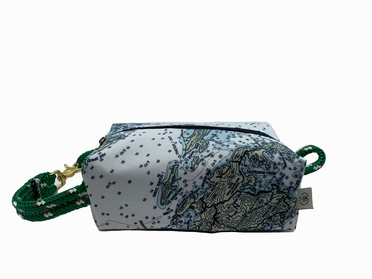 Recycled Sailcloth Dopp Kit Custom Nautical Chart Toiletry Bag