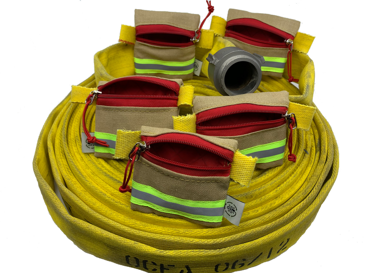 Recycled Firehose Small zipper pouch.  Earbud headphone case.  Firefighter gift.  Upcycled coin purse. Made with kevlar turnout gear.
