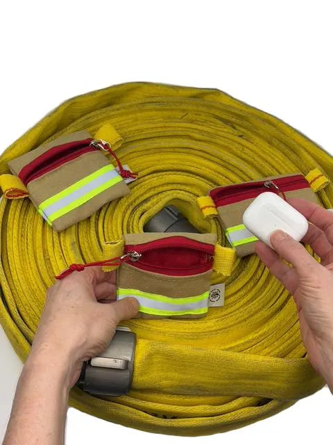 Recycled Firehose Mini zipper pouch.  Handmade Kevlar Firefighter Gift for upcycled earbuds or AirPods