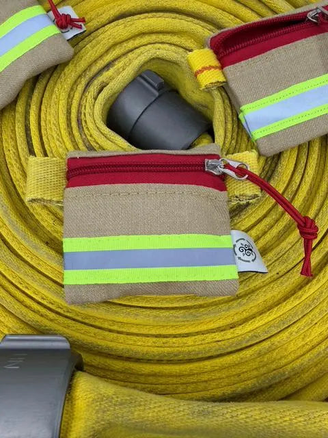Recycled Firehose Mini zipper pouch.  Handmade Kevlar Firefighter Gift for upcycled earbuds or AirPods