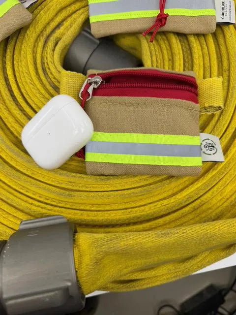 Recycled Firehose Mini zipper pouch.  Handmade Kevlar Firefighter Gift for upcycled earbuds or AirPods