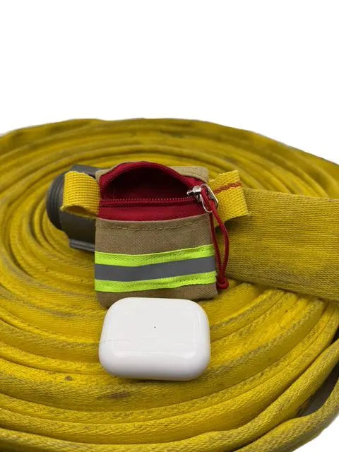 Recycled Firehose Mini zipper pouch.  Handmade Kevlar Firefighter Gift for upcycled earbuds or AirPods