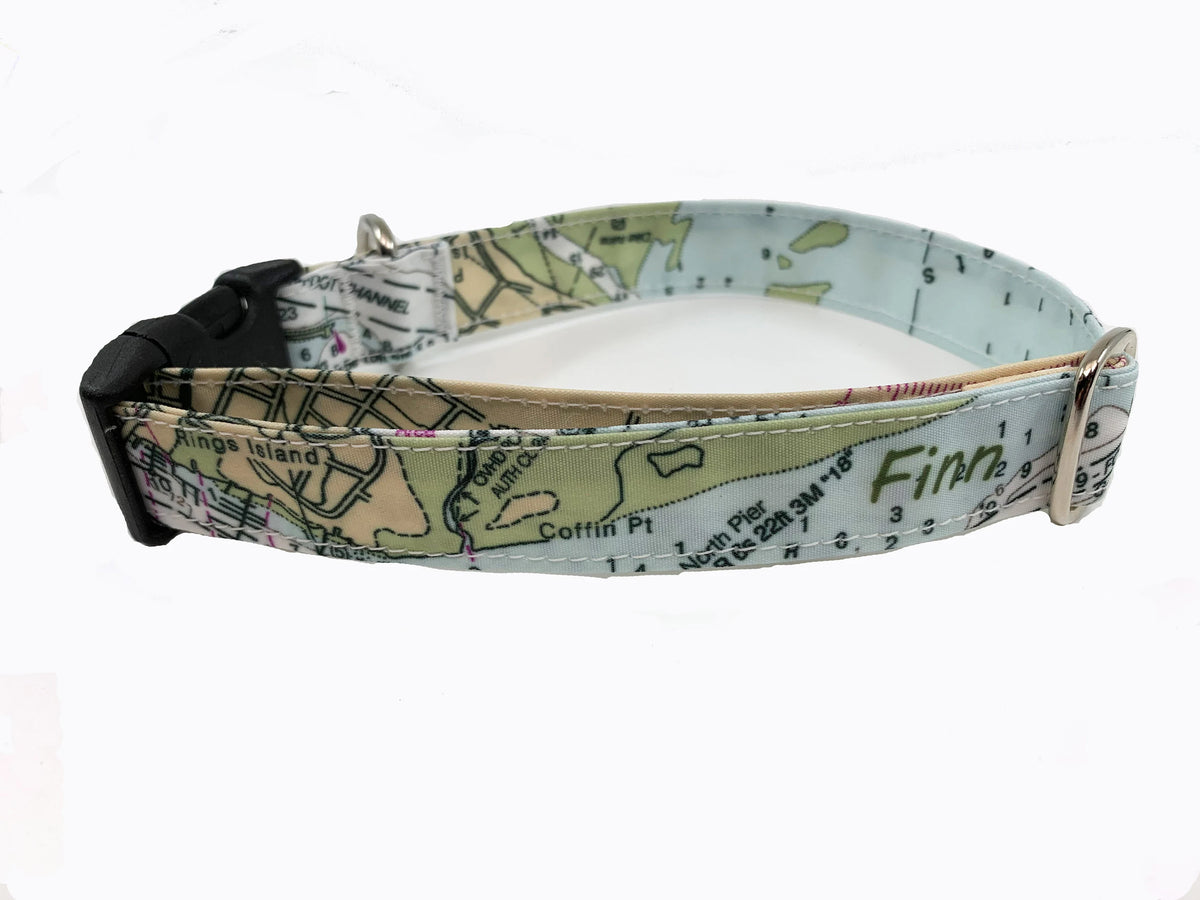 Recycled Sail Dog Collar with Custom Nautical Chart