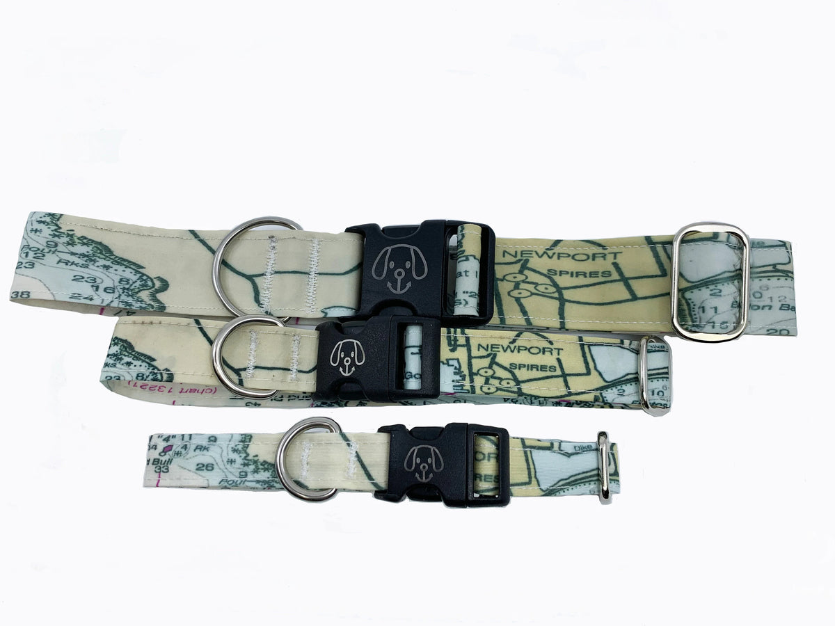 Recycled Sail Dog Collar with Custom Nautical Chart