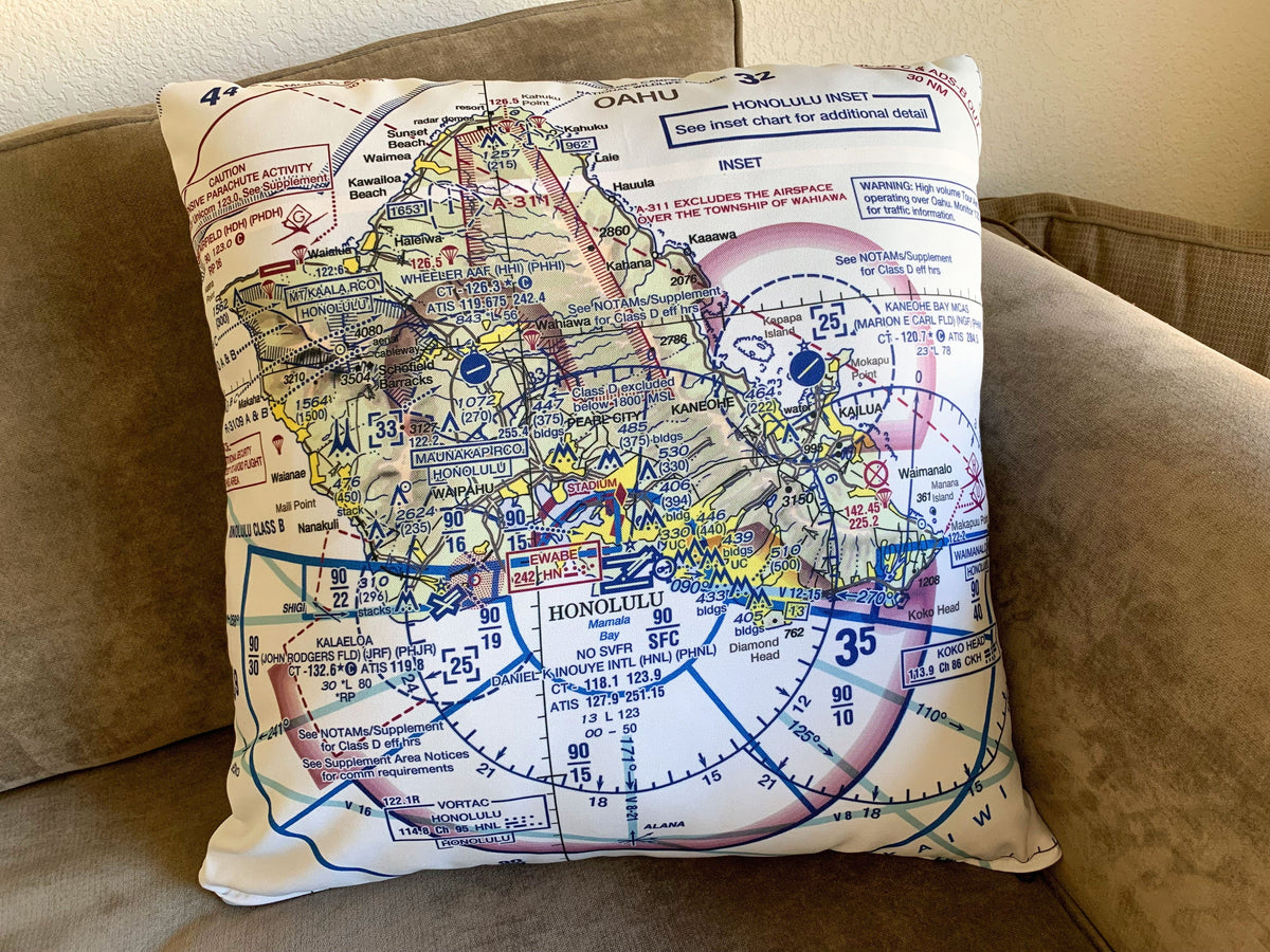 Circular Threads Throw Pillows 18&quot; x 18&quot; Pillow (Cover only) Aviation Chart Throw Pillow Recycled Polyester