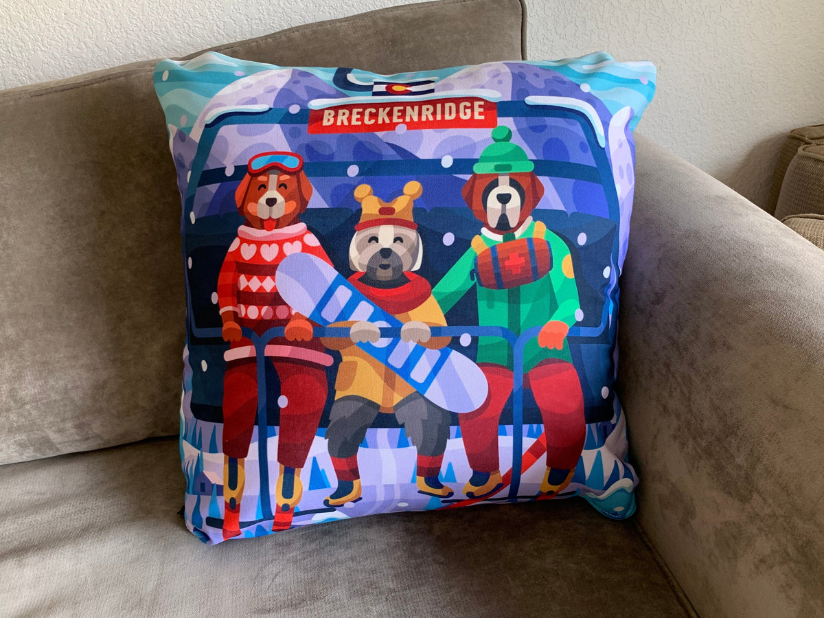 Circular Threads Throw Pillows Breckenridge Chairlift Dogs Throw Pillow Recycled Polyester