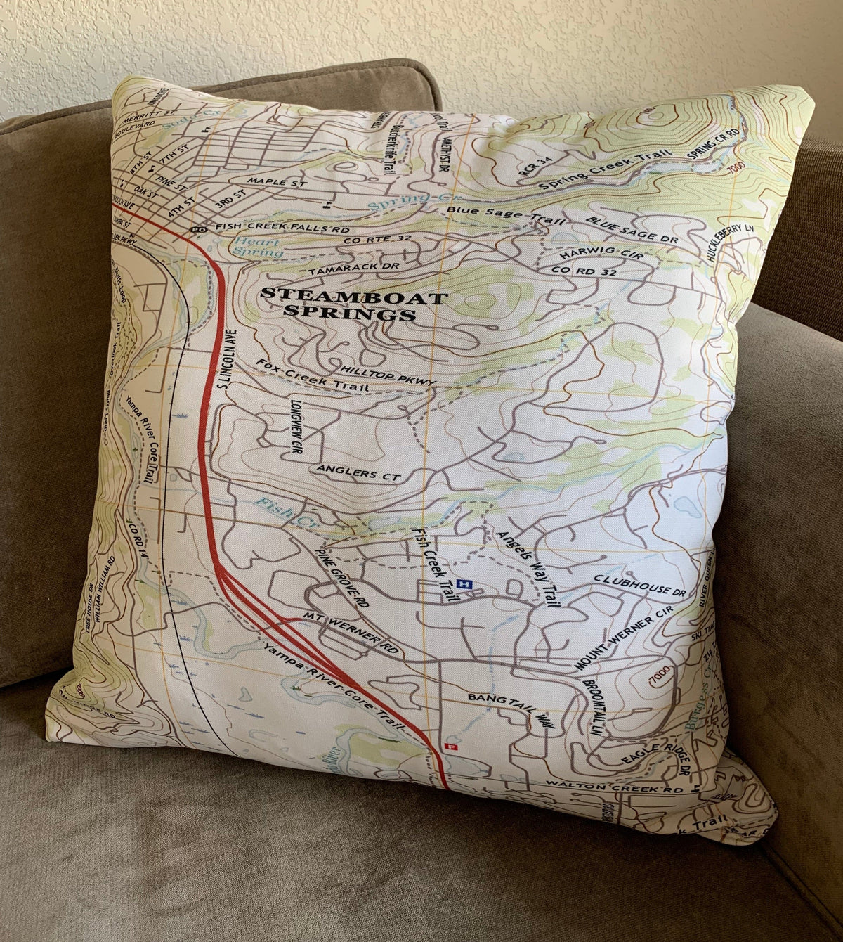 Circular Threads Throw Pillows Custom Hiking Map Topo Chart Throw Pillow Recycled Polyester