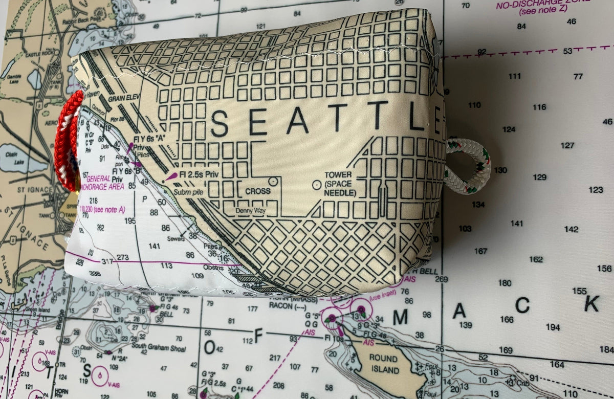 Circular Threads Upcycled Bags and Totes Custom Sailcloth Nautical Chart Dopp Kit &amp; Toiletry Bag