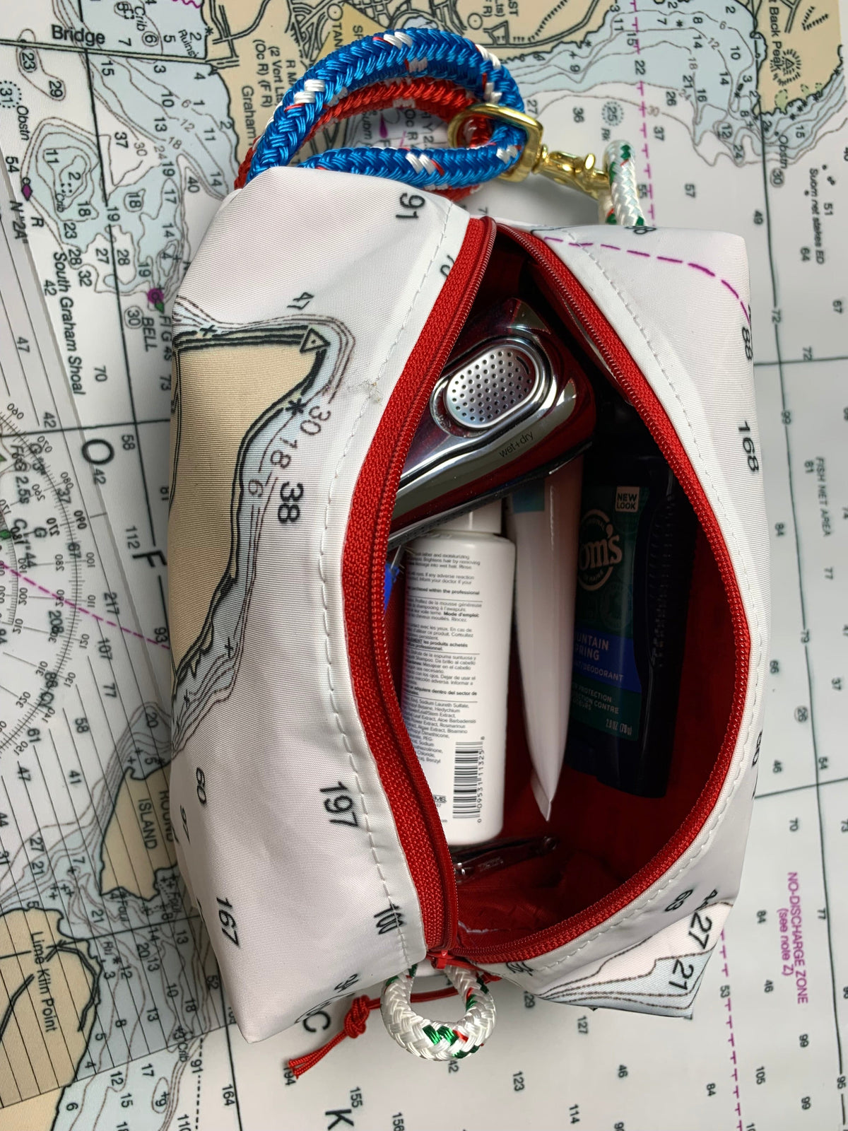 Circular Threads Upcycled Bags and Totes Custom Sailcloth Nautical Chart Dopp Kit &amp; Toiletry Bag