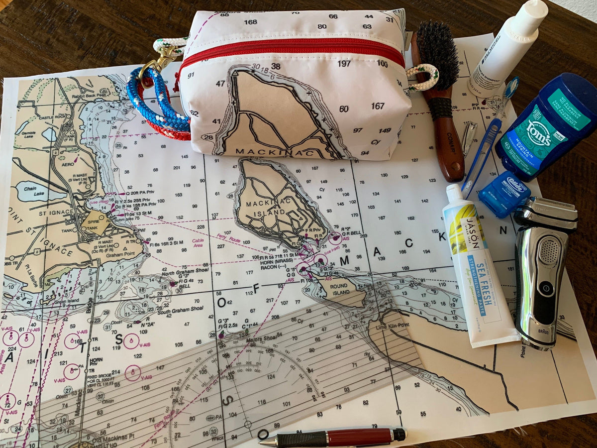 Circular Threads Upcycled Bags and Totes Custom Sailcloth Nautical Chart Dopp Kit &amp; Toiletry Bag