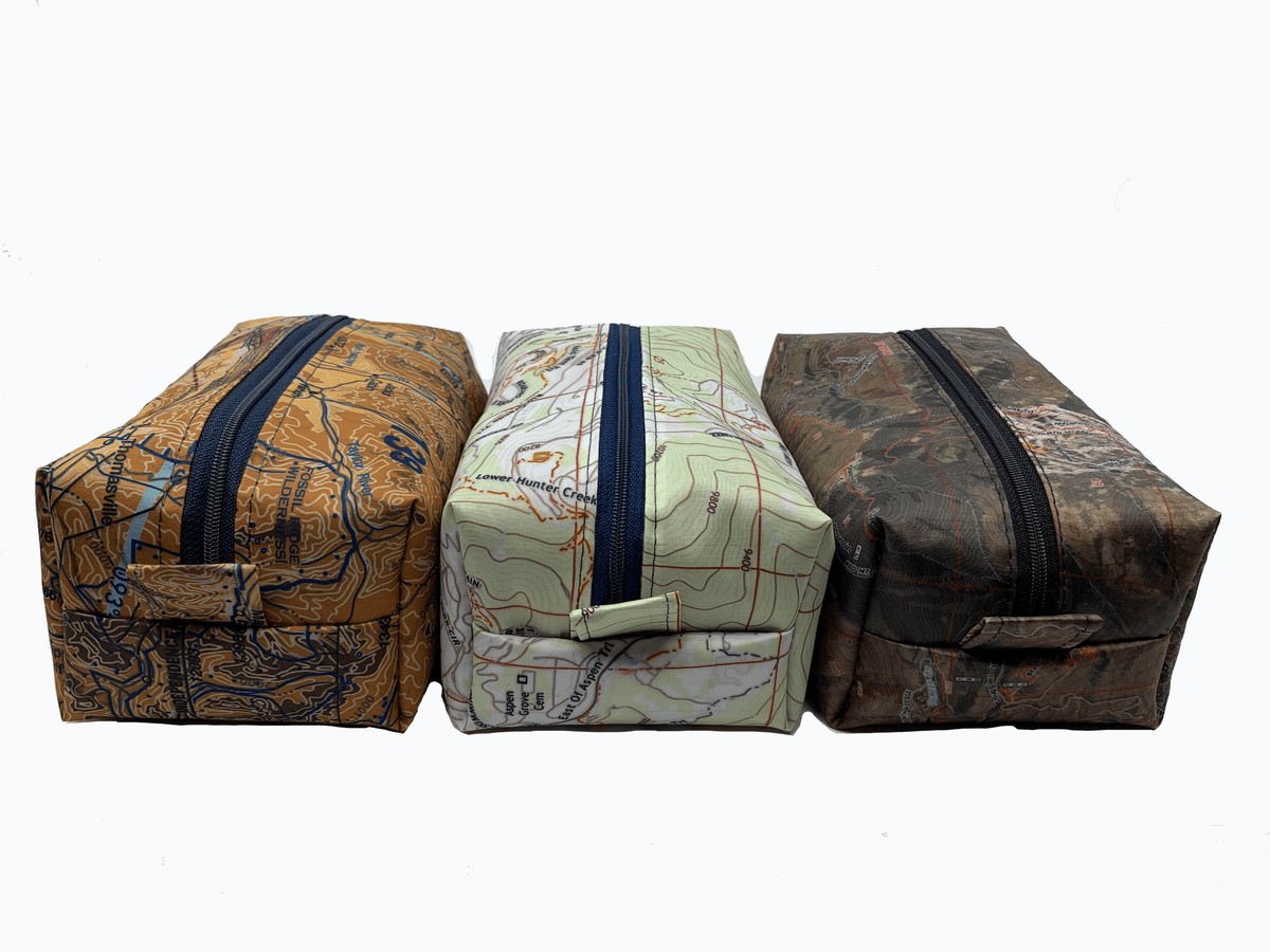 Circular Threads Upcycled Bags and Totes Custom Topo Chart Dopp Kit &amp; Toiletry Bag